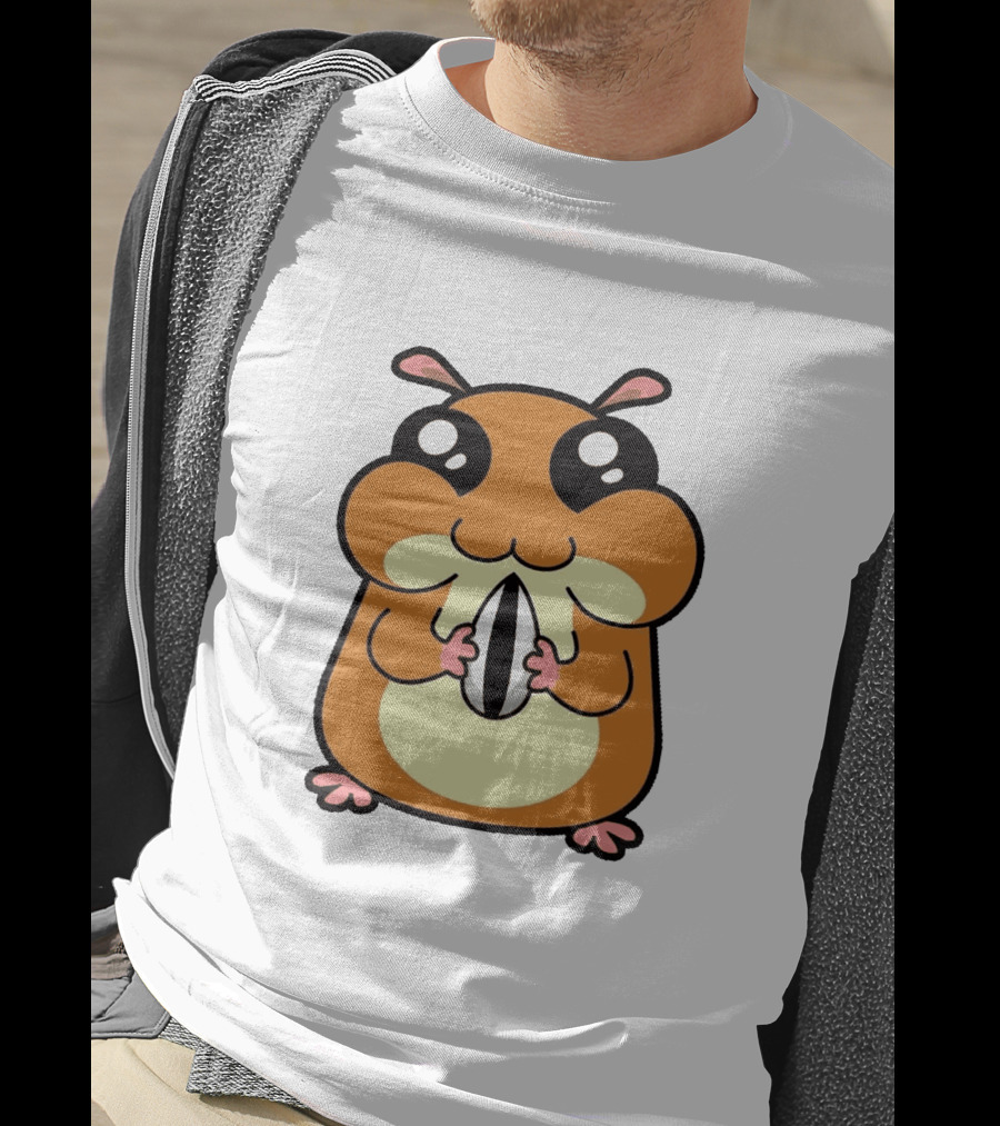 Hamster Eating Sunflower Seed Cartoon Character T-Shirt