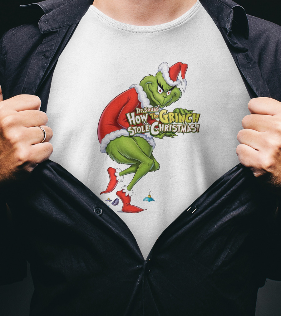 Dr Seuss How The Grinch Stole Christmas Santa Grinch Mischievous Pose T-Shirt
