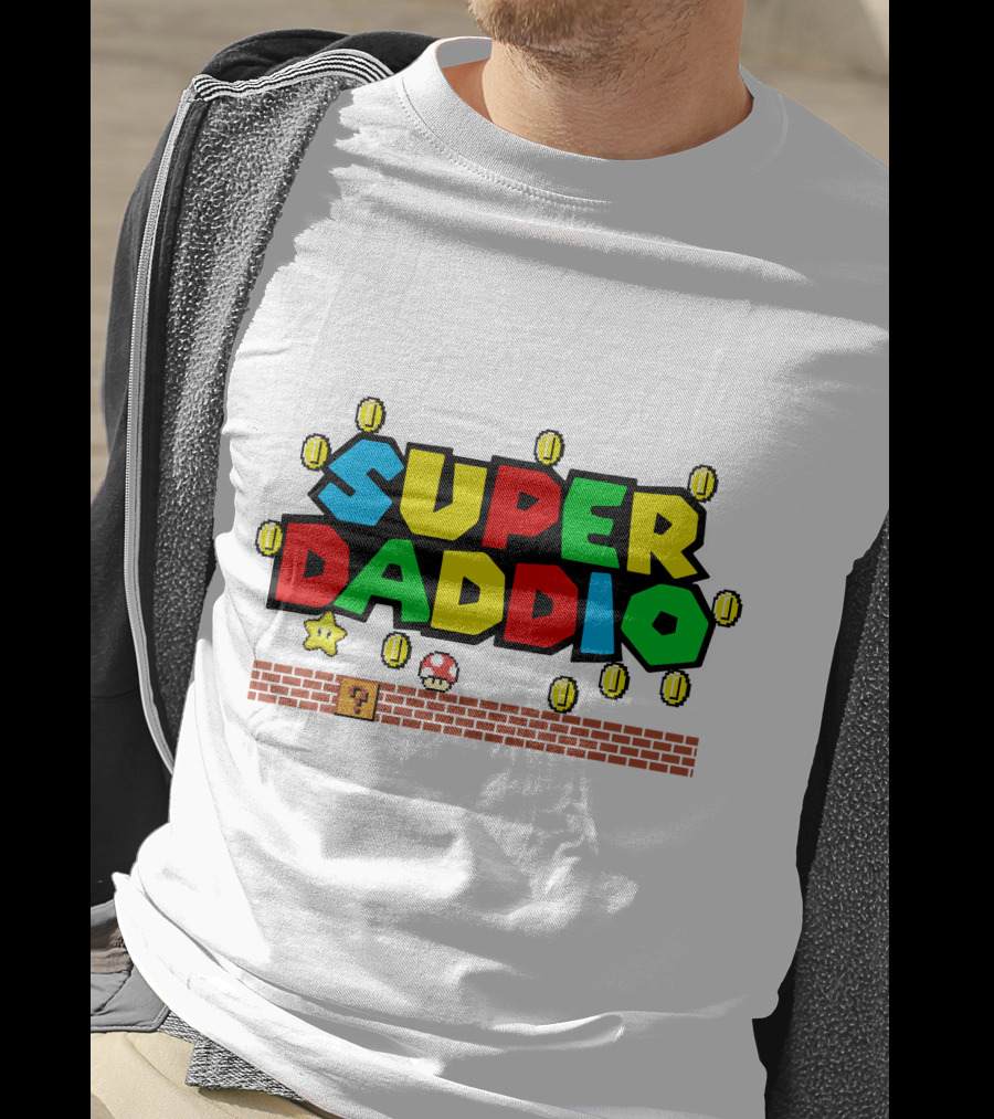 Fathers Day Super Daddio Nintendo Mario Parody Coins Bricks Star T-Shirt