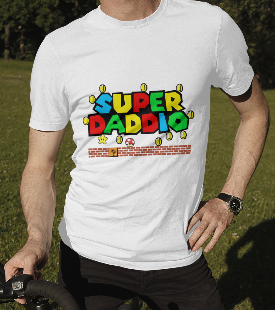 Fathers Day Super Daddio Nintendo Mario Parody Coins Bricks Star T-Shirt