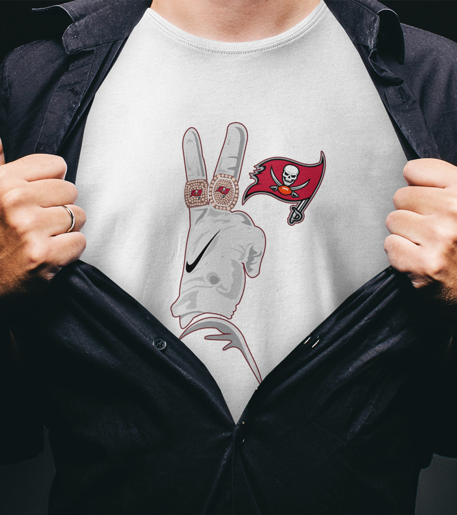 Red Tampa Bay Buccaneers Peace Sign With Logo And Rings T-Shirt