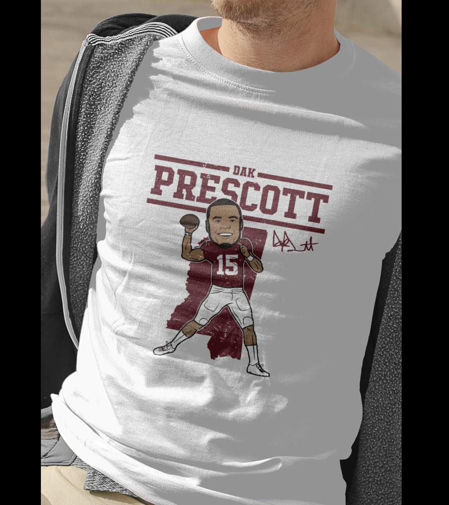 DAK Prescott 15 Football Quarterback Signature Caricature T-Shirt