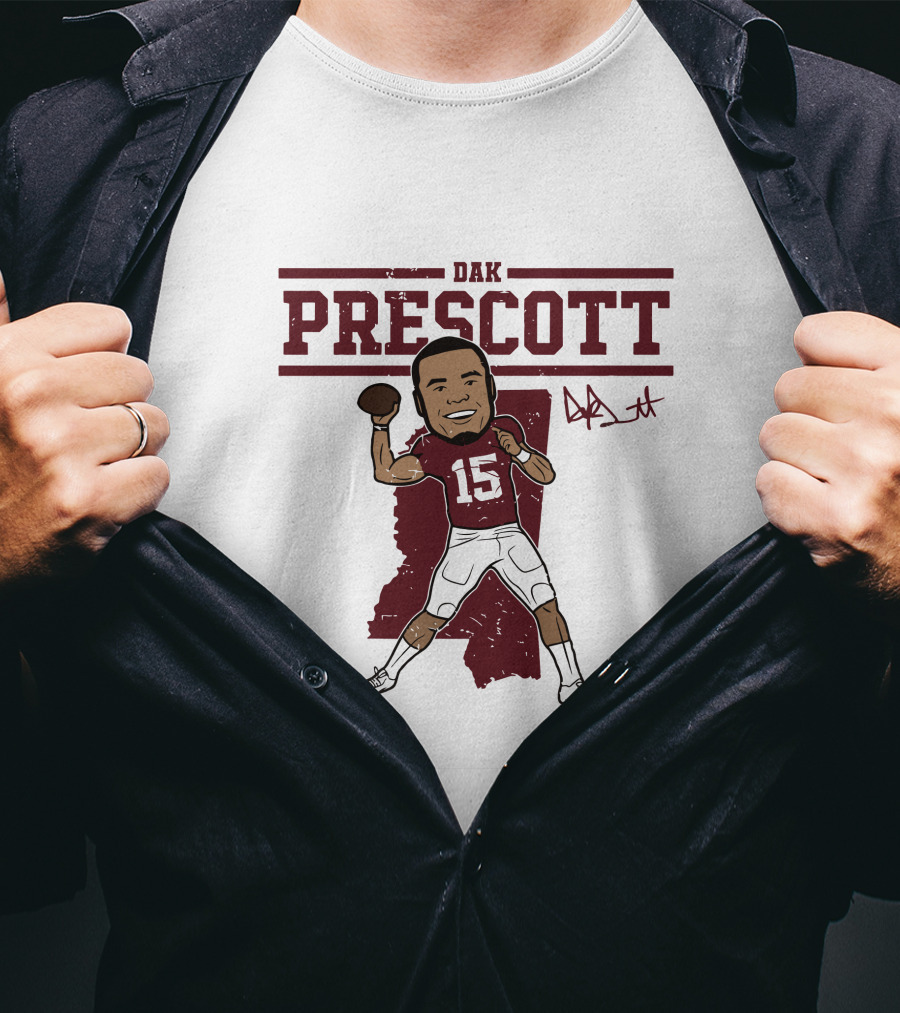 DAK Prescott 15 Football Quarterback Signature Caricature T-Shirt