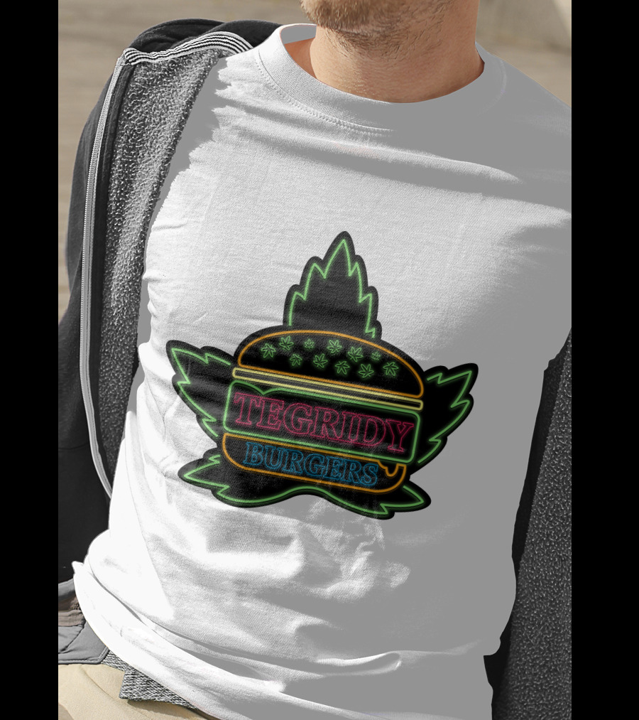 Tegridy Burgers Neon Sign With Leaf And Burger Outline T-Shirt