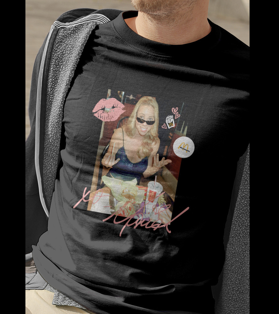 Mariah Carey McDonalds Merch With Pink Lips And Heart Accents T-Shirt