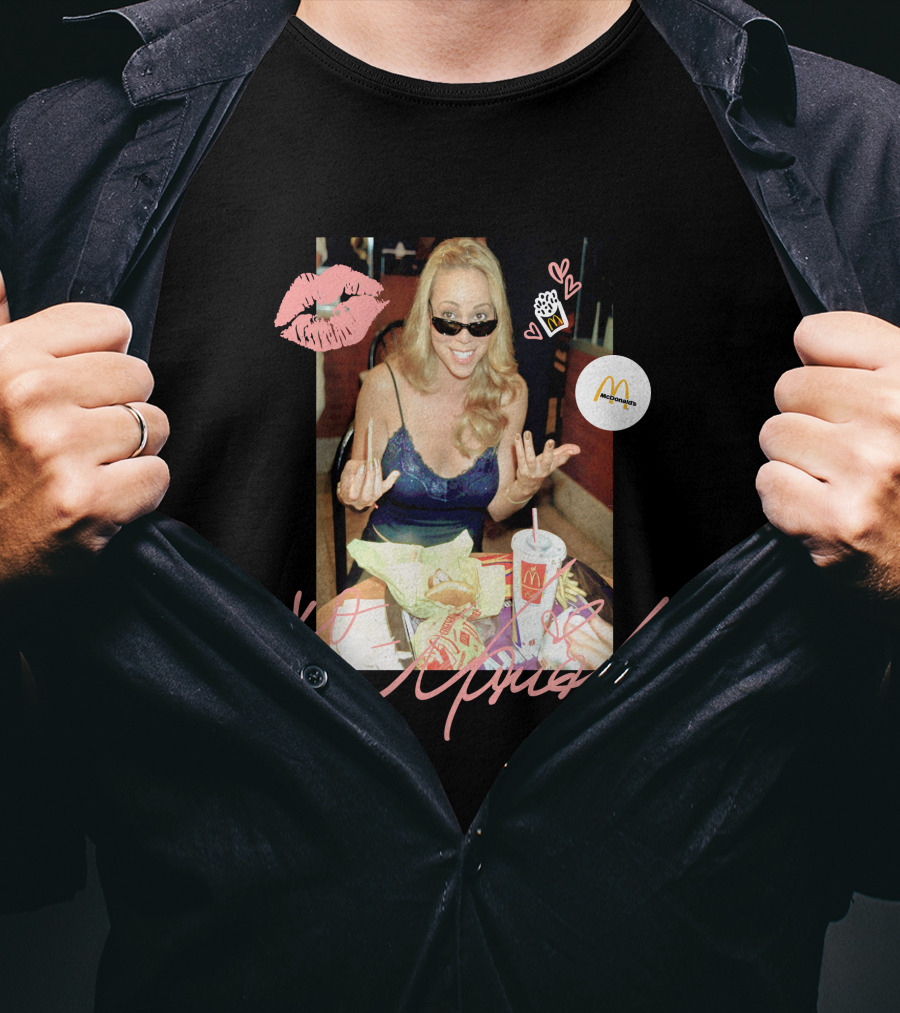 Mariah Carey McDonalds Merch With Pink Lips And Heart Accents T-Shirt
