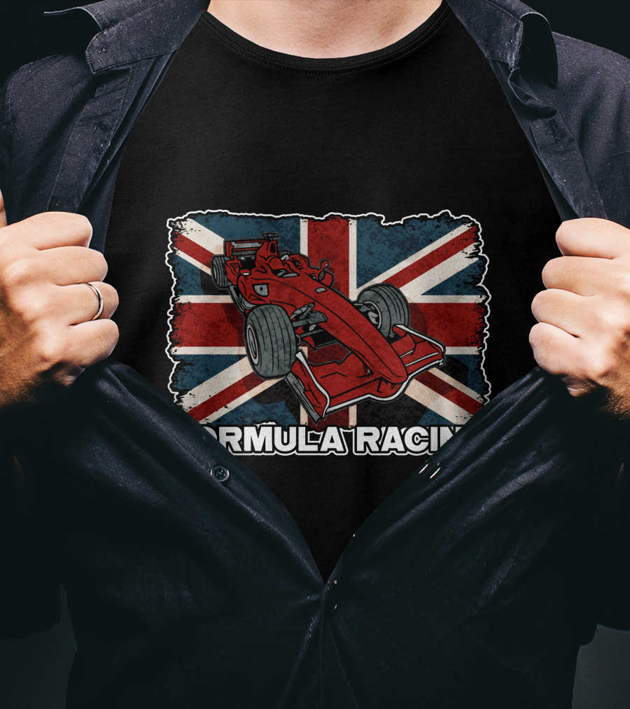 Formula Racing Red Car With British Flag T-Shirt