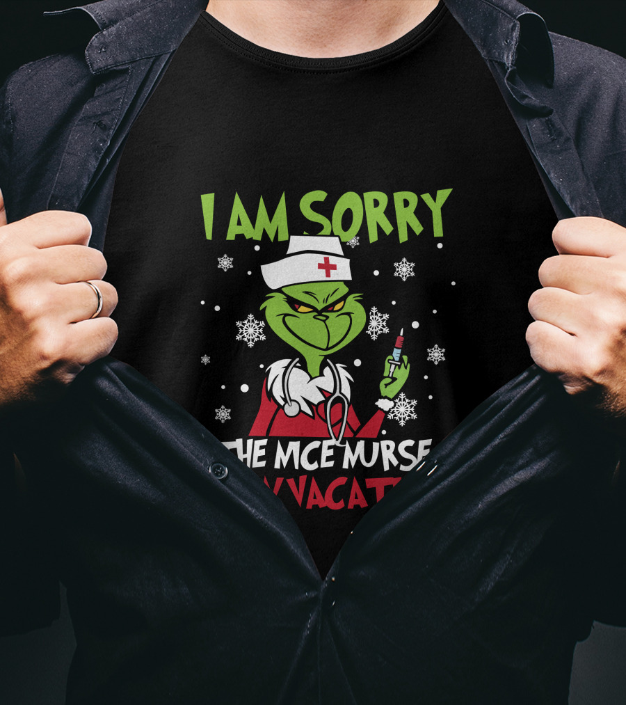 I Am Sorry The Nice Nurse Is On Vacation Grinch Nurse Christmas Snowflakes T-Shirt