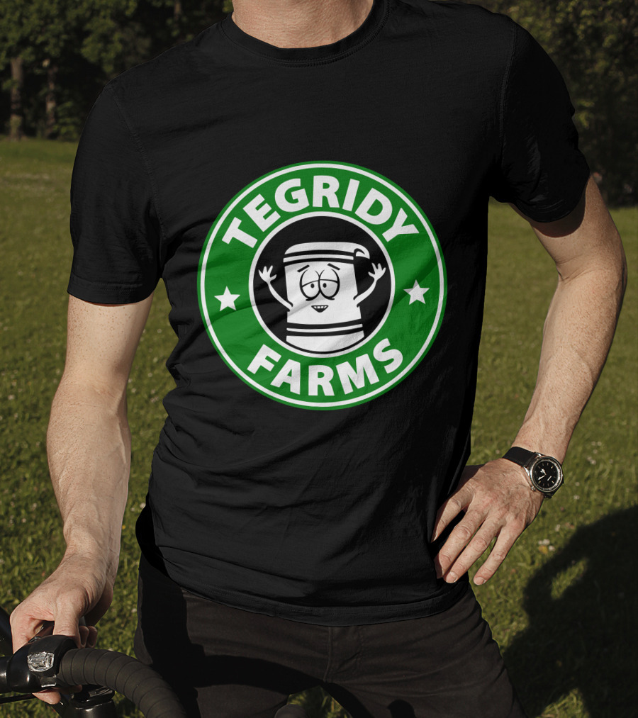 Tegridy Farms Cannabis Cup Logo With Cartoon Character And Green Circle T-Shirt