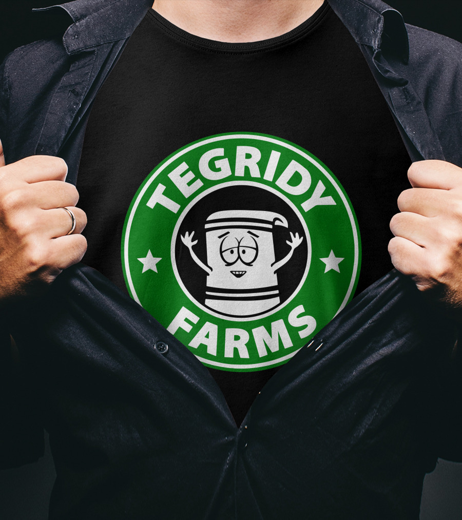 Tegridy Farms Cannabis Cup Logo With Cartoon Character And Green Circle T-Shirt