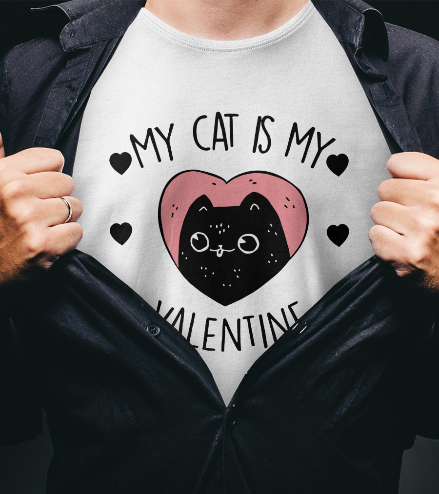 My Cat Is My Valentine Heart And Cat With Hearts T-Shirt