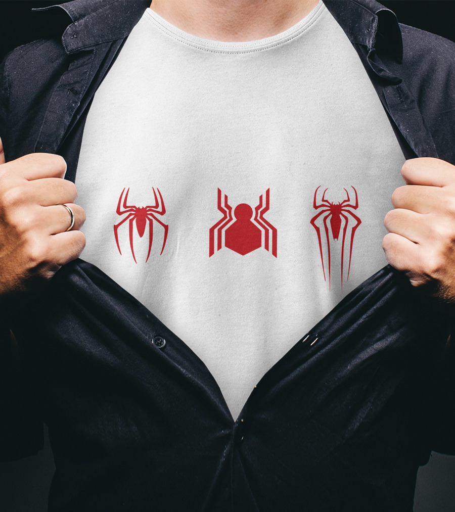 Spiderman No Way Home Three Spider Logos Red Icons T-Shirt