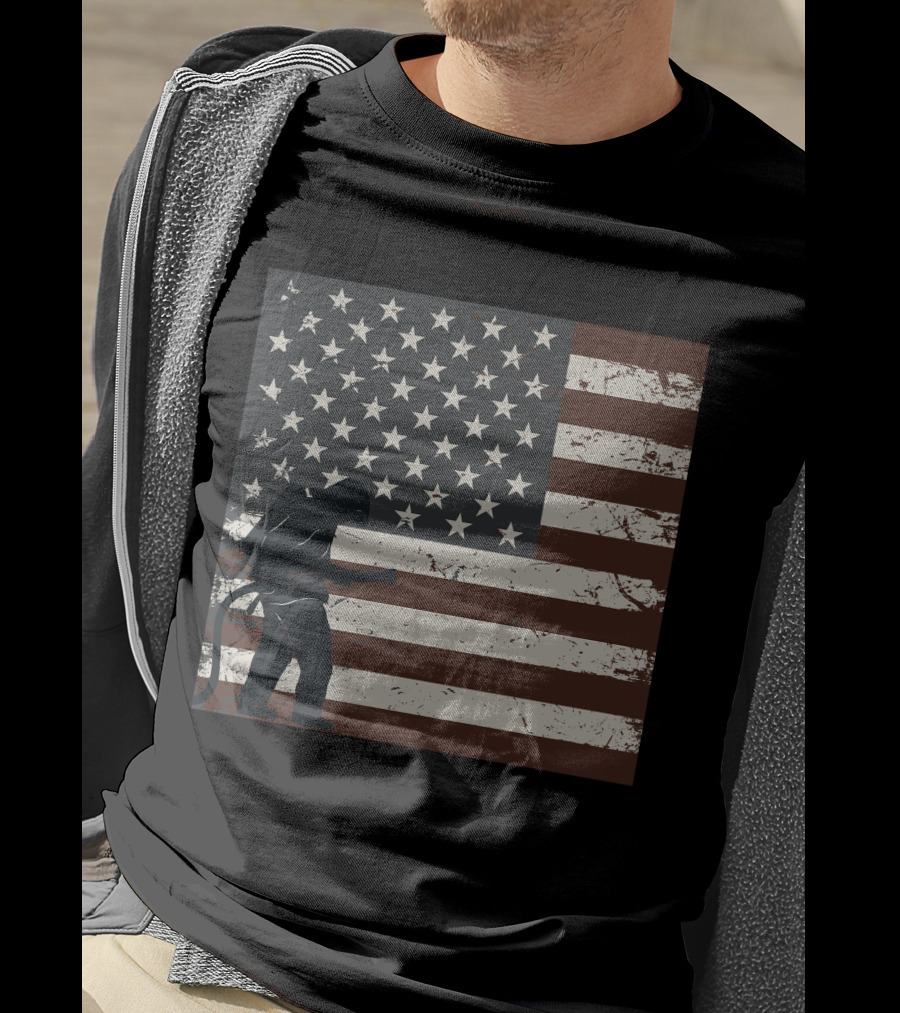 Fireman Silhouette Distressed American Flag T-Shirt