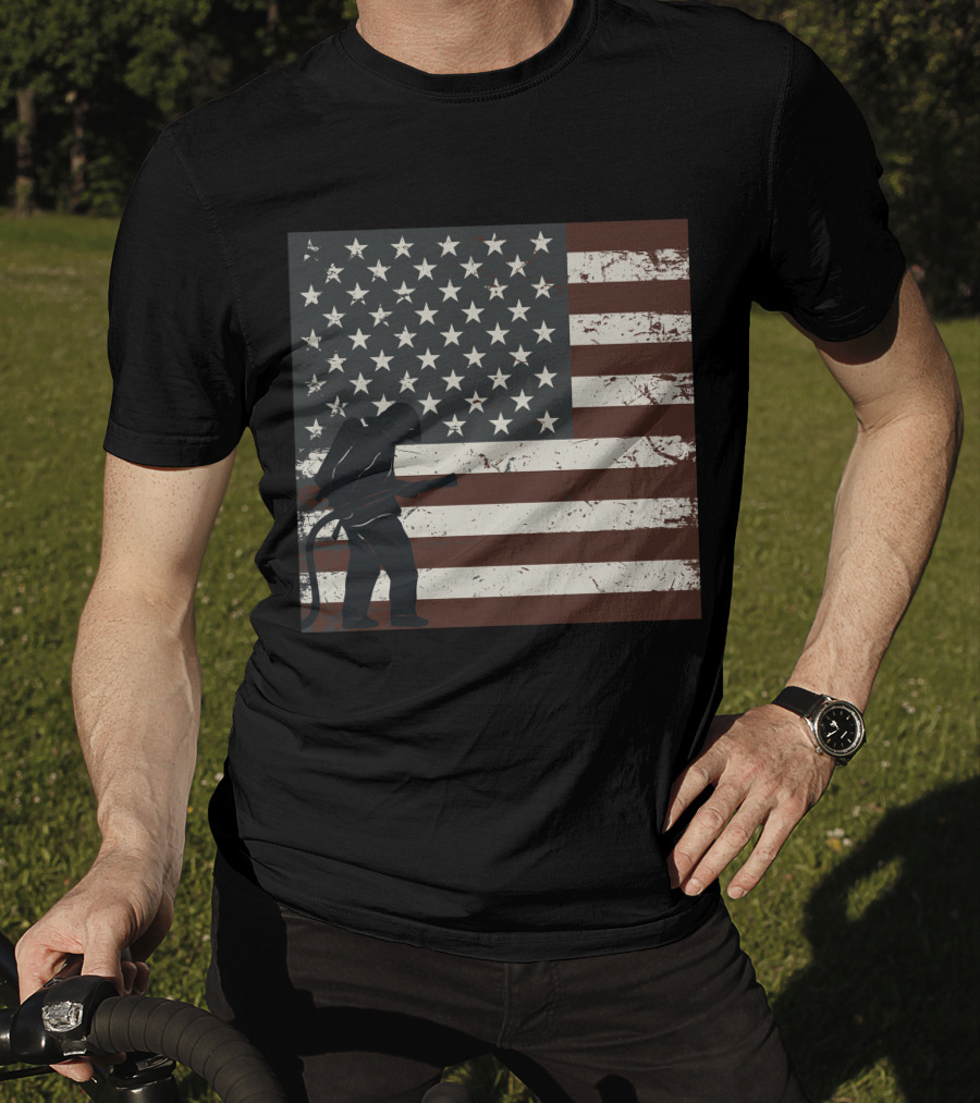 Fireman Silhouette Distressed American Flag T-Shirt