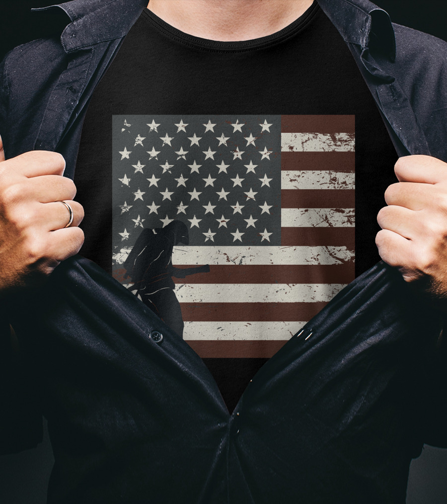 Fireman Silhouette Distressed American Flag T-Shirt