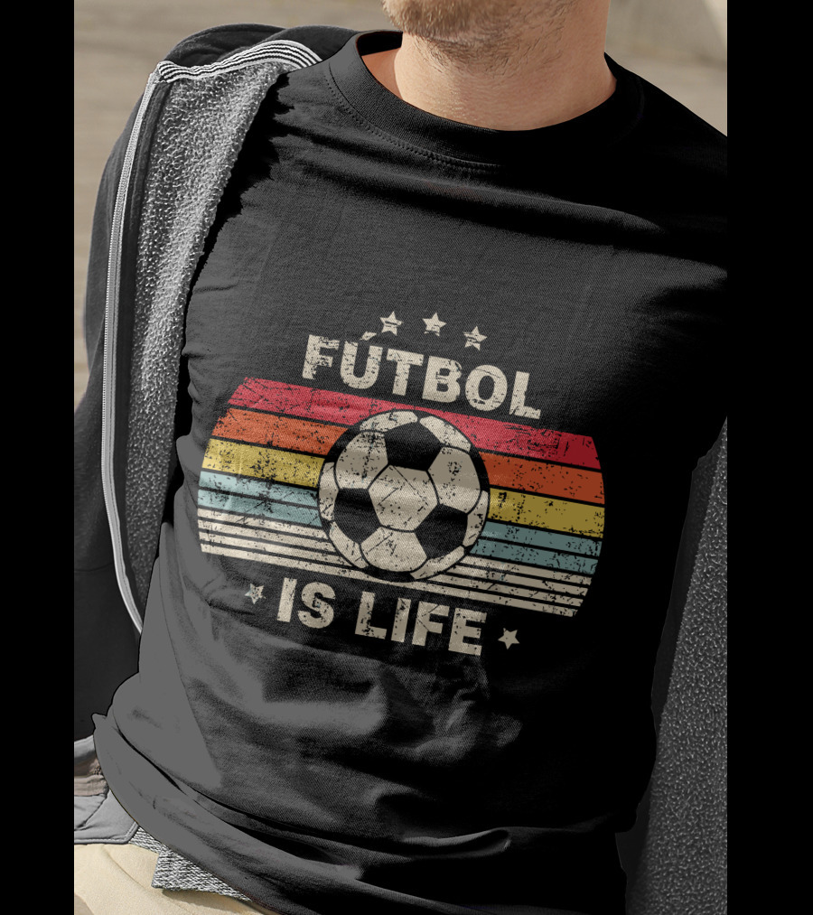 Fútbol Is Life Retro Soccer Ball Stripe Stars T-Shirt
