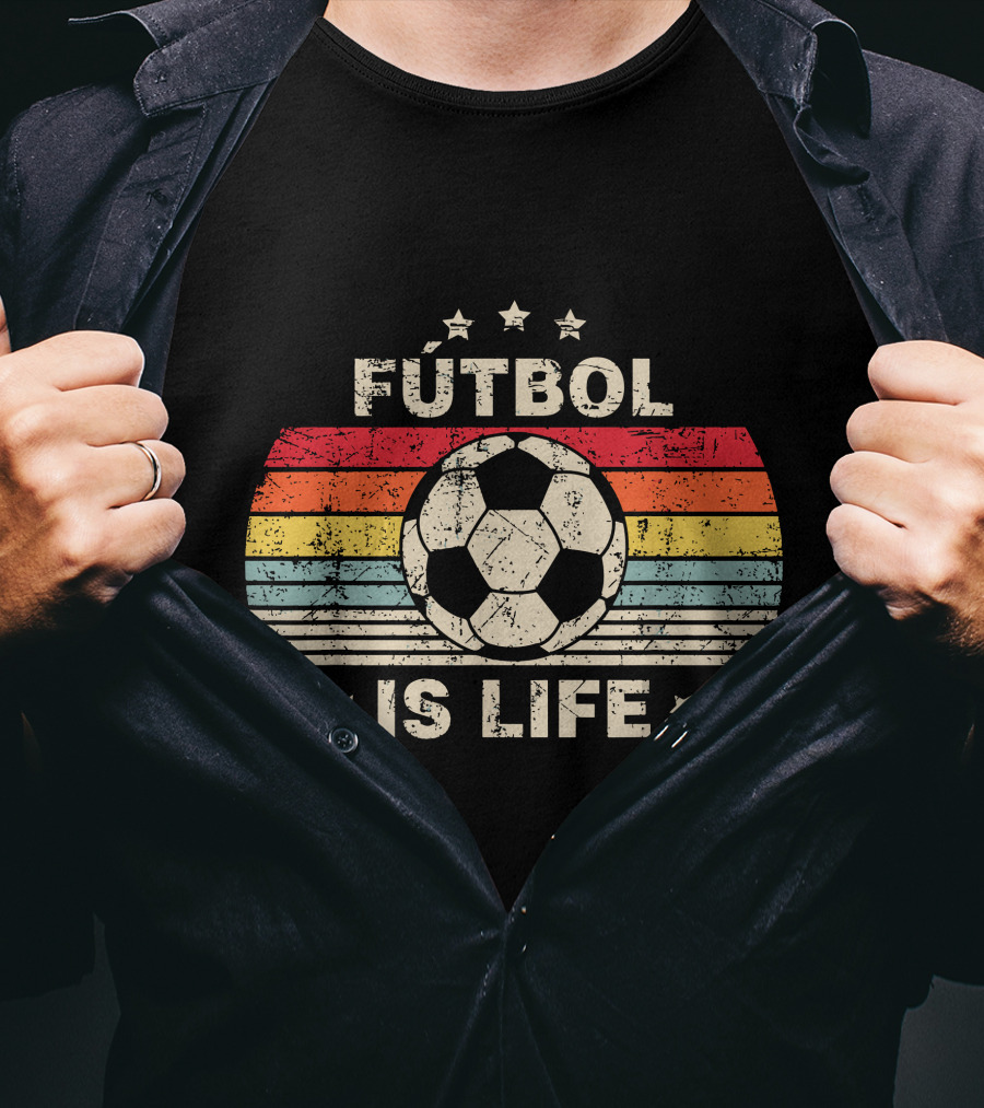 Fútbol Is Life Retro Soccer Ball Stripe Stars T-Shirt