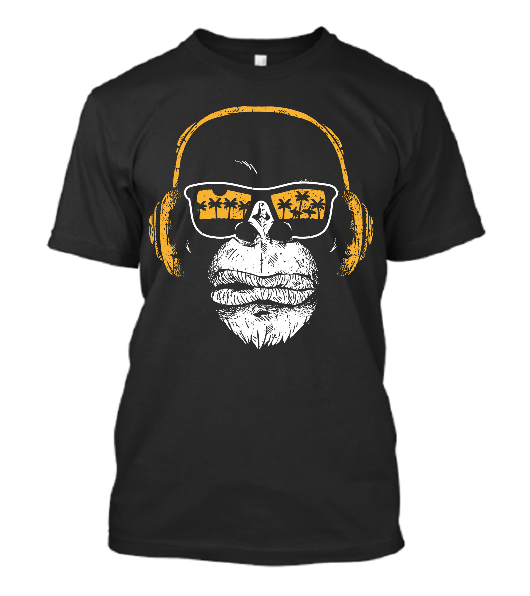 Monkey With DJ Headphones Sunglasses Palm Trees T-Shirt