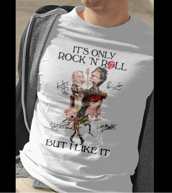 It's Only Rock 'N Roll But I Like It Rolling Stones Caricature With Signatures T-Shirt