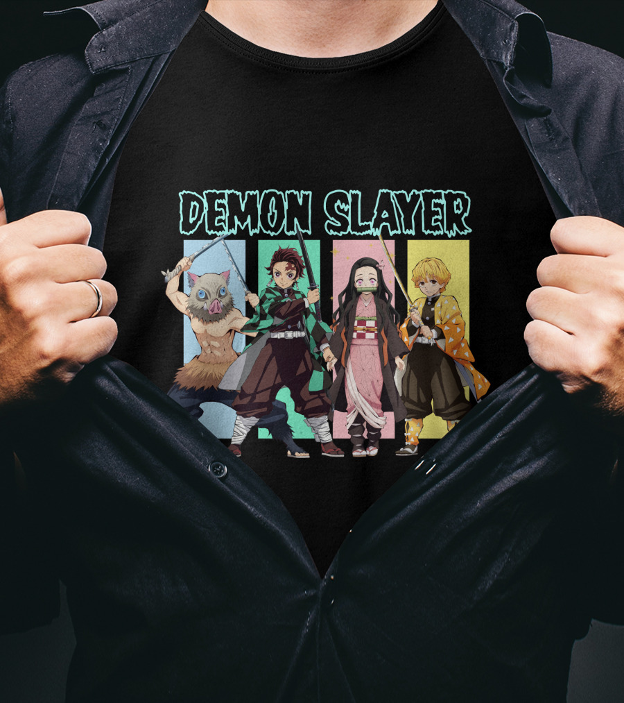 Demon Slayer Kimetsu No Yaiba Characters Tanjiro Nezuko Zenitsu Inosuke T-Shirt
