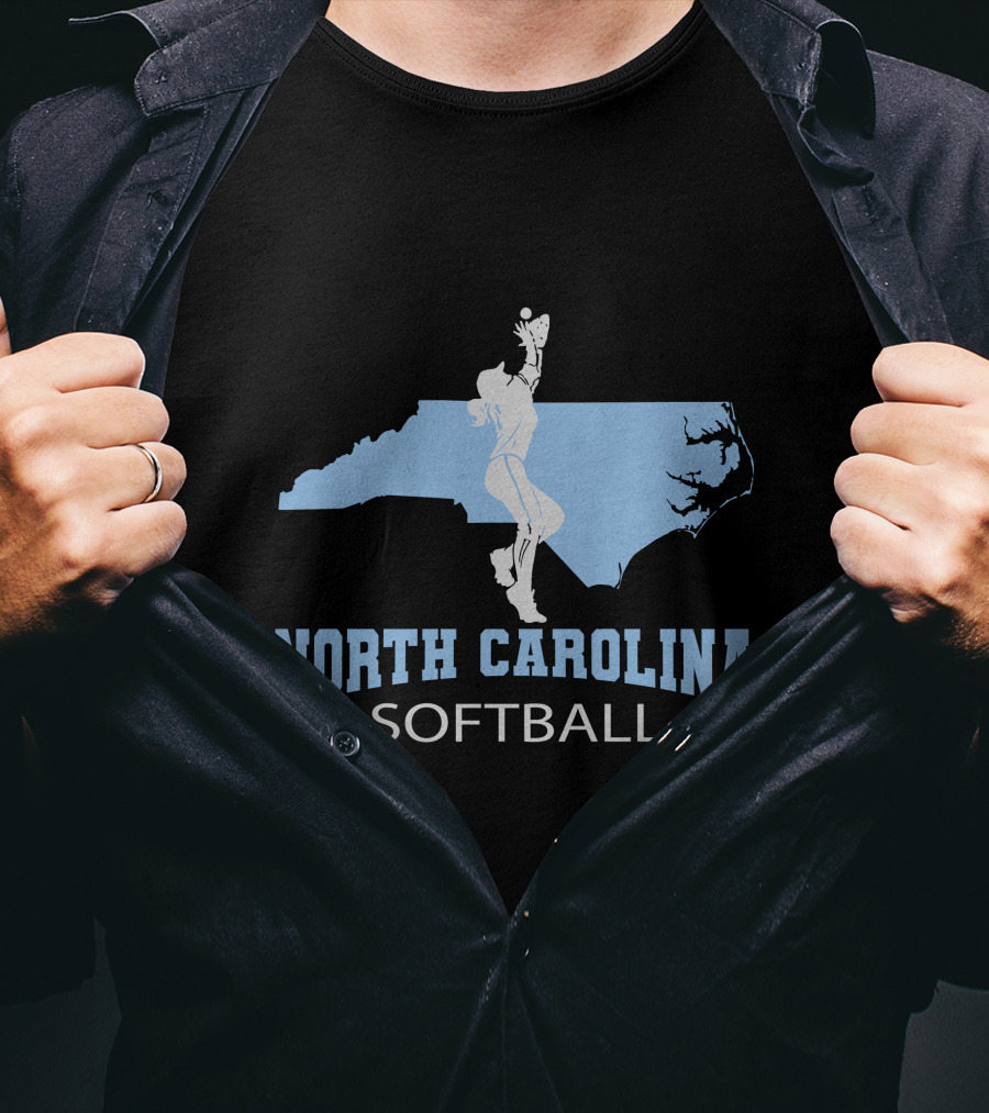 North Carolina Softball Girl Silhouette With State Map T-Shirt