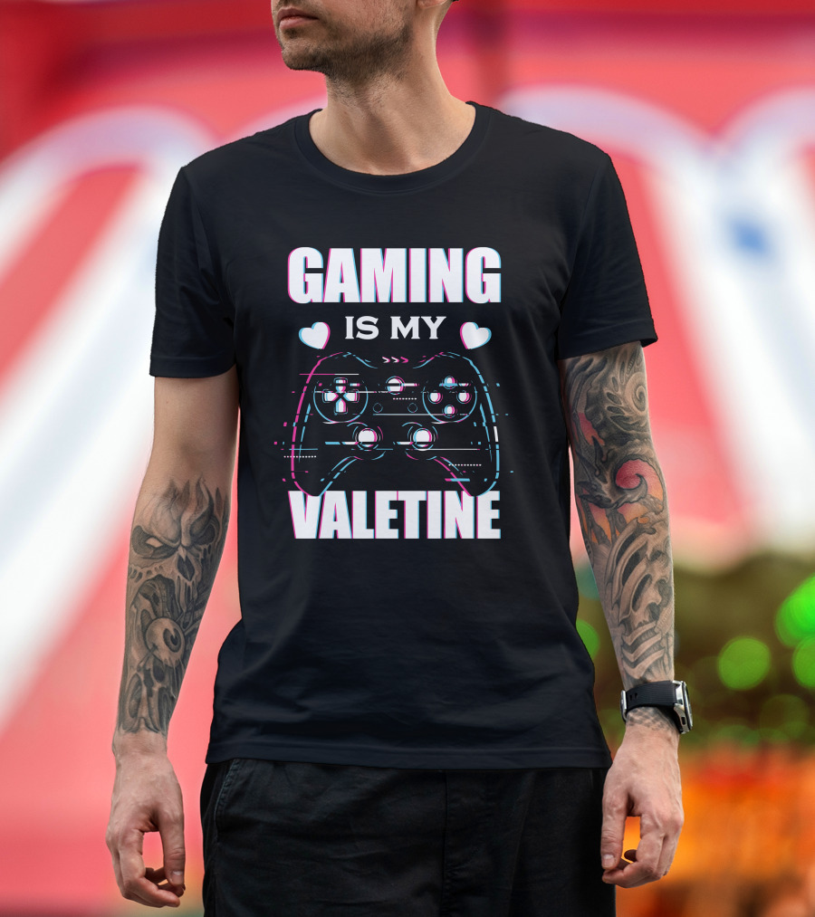 Gaming Is My Valentine Controller Hearts Glitch Effect T-Shirt