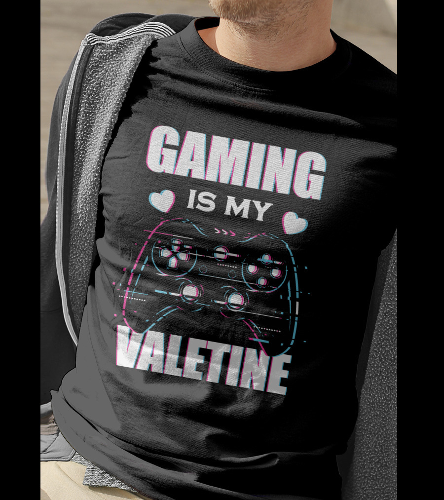 Gaming Is My Valentine Controller Hearts Glitch Effect T-Shirt