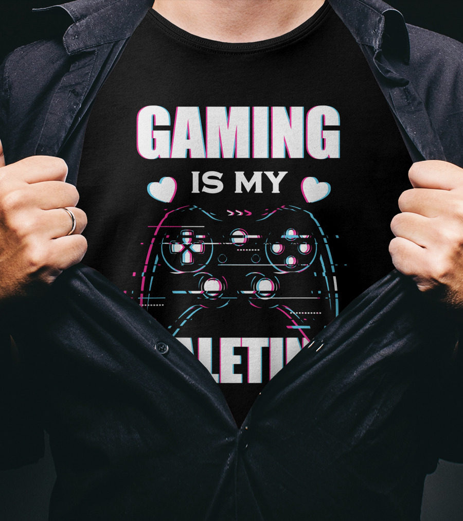 Gaming Is My Valentine Controller Hearts Glitch Effect T-Shirt