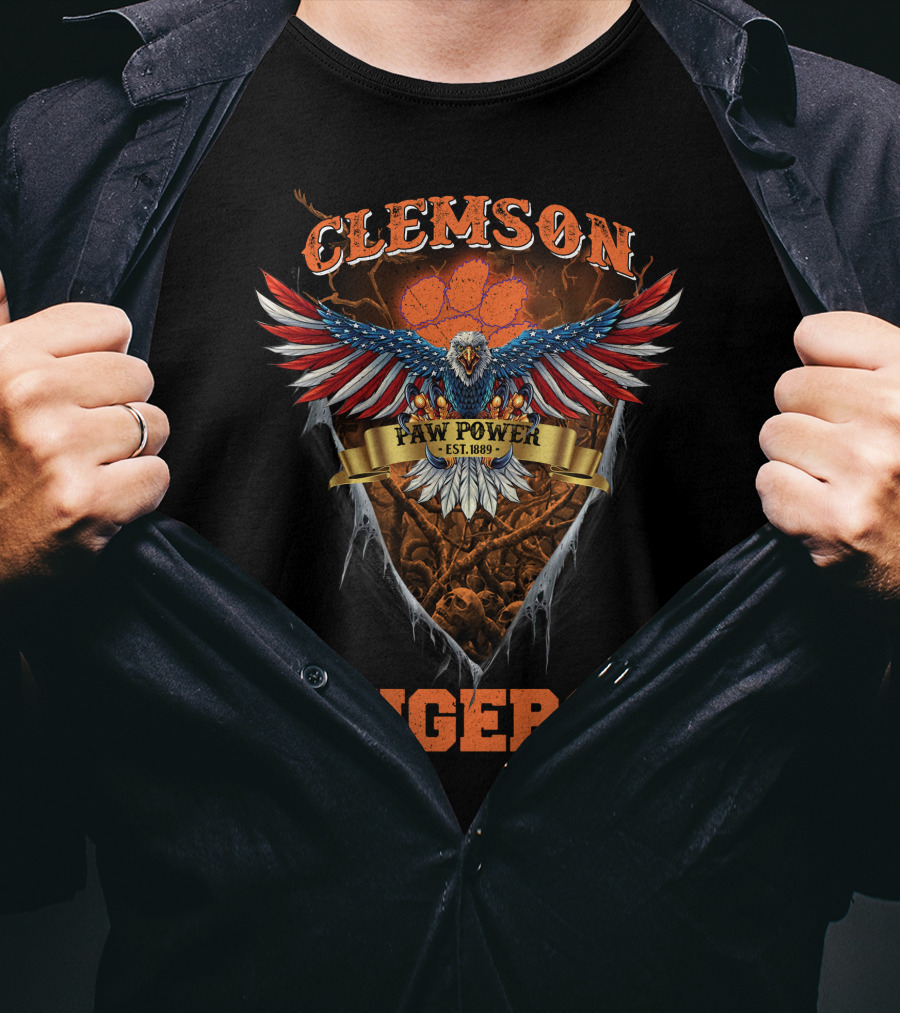 Clemson Tigers Paw Power Est. 1889 Us Eagle Ct T-Shirt