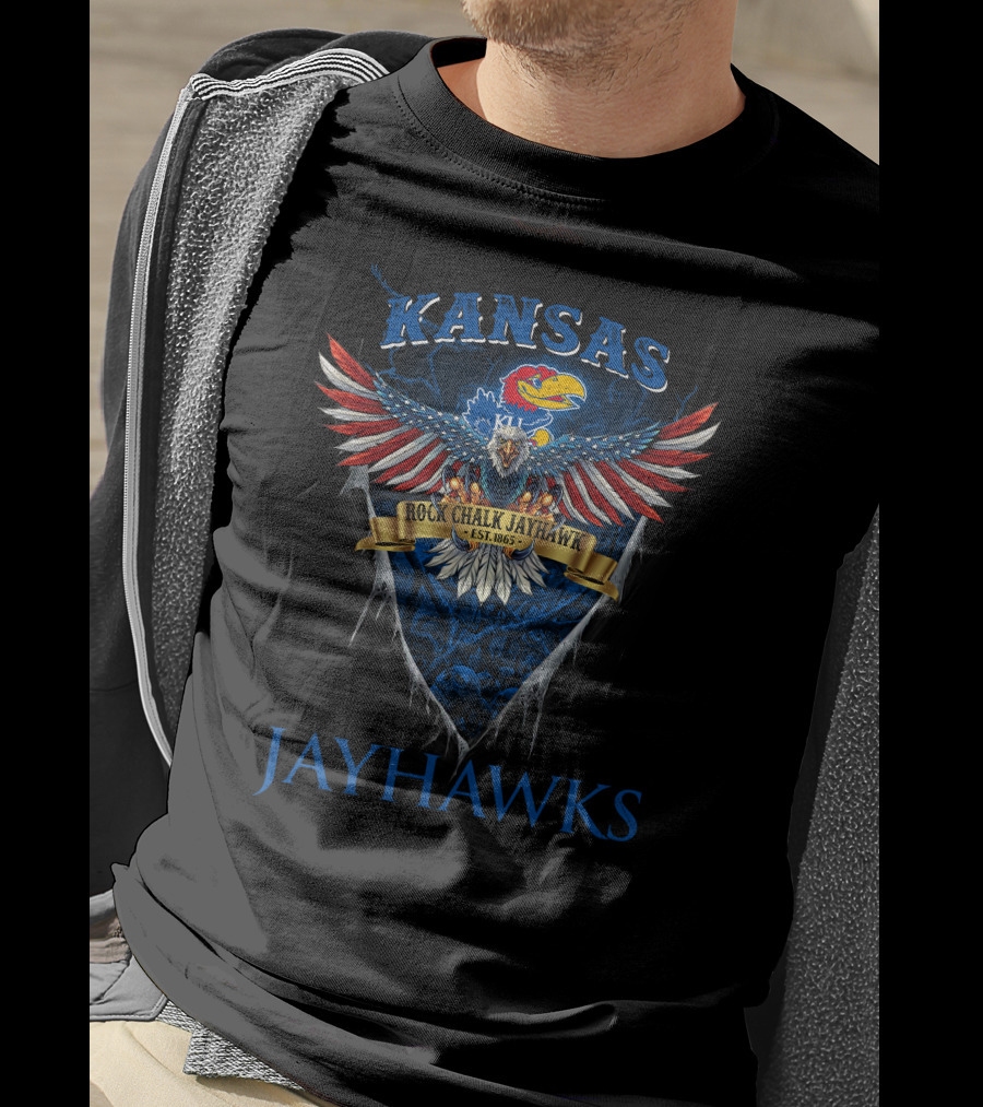 Kansas Jayhawks Rock Chalk Jayhawk Eagle Est. 1865 Kj T-Shirt