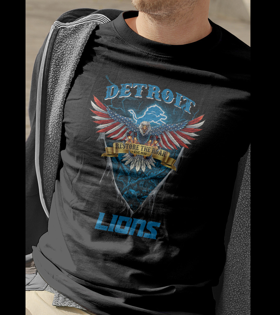 Detroit Lions Restore The Roar Est. 1930 Us Eagle T-Shirt