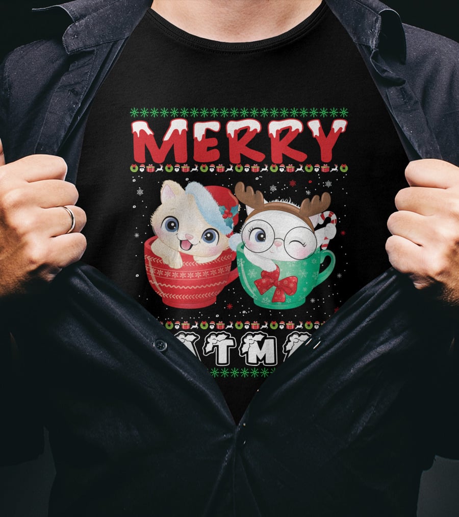 Merry Catmas With Festive Cats In Holiday Mugs T-Shirt