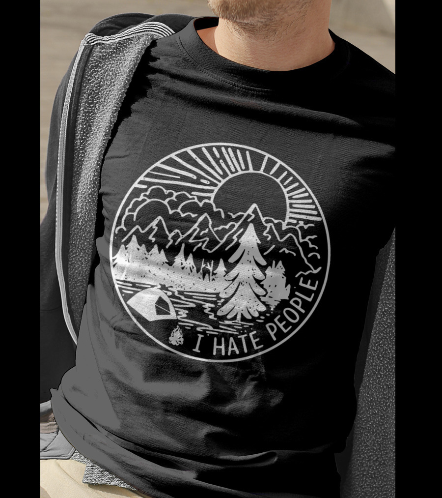 I Hate People Camping Mountains Forest Night Scene T-Shirt