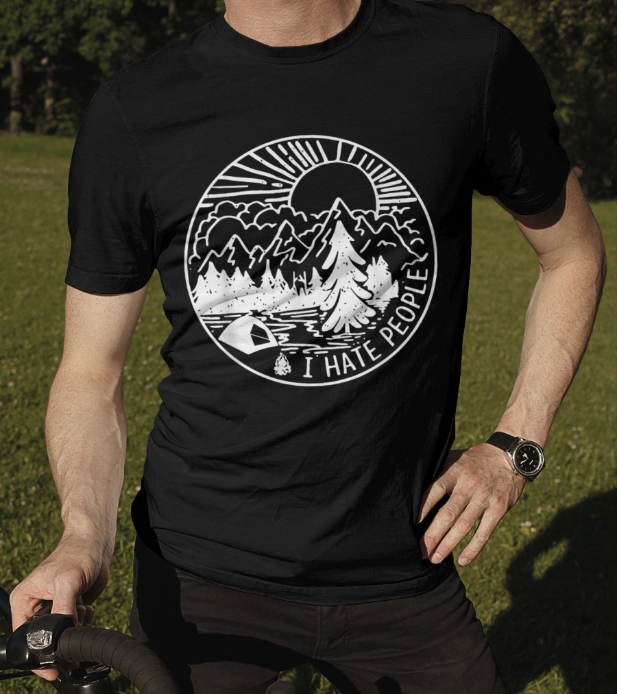 I Hate People Camping Mountains Forest Night Scene T-Shirt