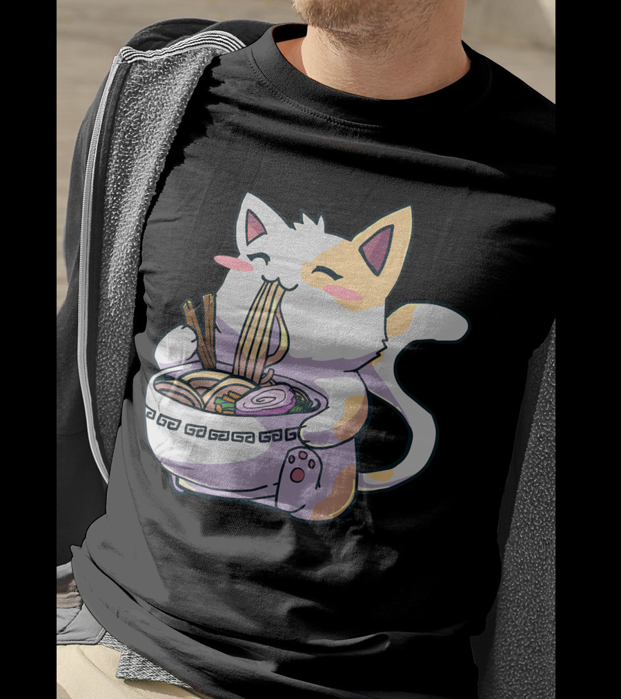 Kawaii Anime Ramen Cat Japanese Noodles T-Shirt