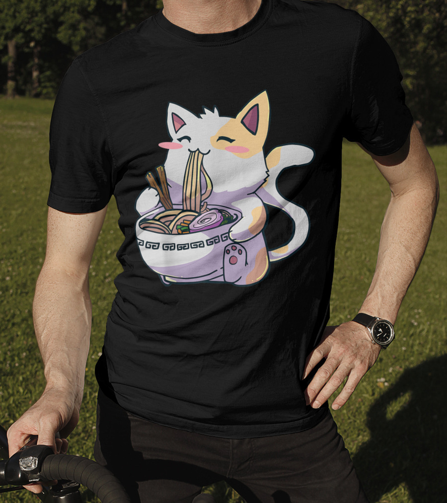 Kawaii Anime Ramen Cat Japanese Noodles T-Shirt