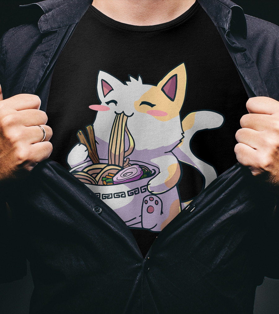 Kawaii Anime Ramen Cat Japanese Noodles T-Shirt