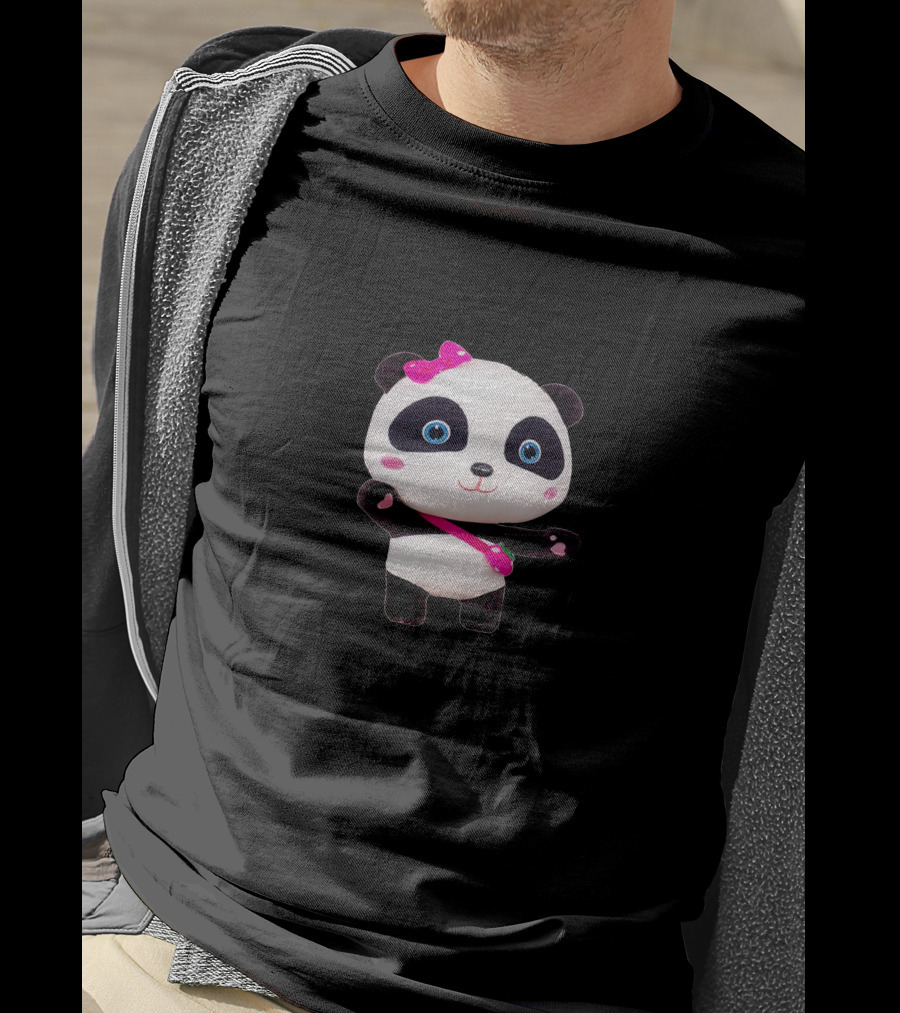 Gautruc2 Panda Plush Pink Bow T-Shirt