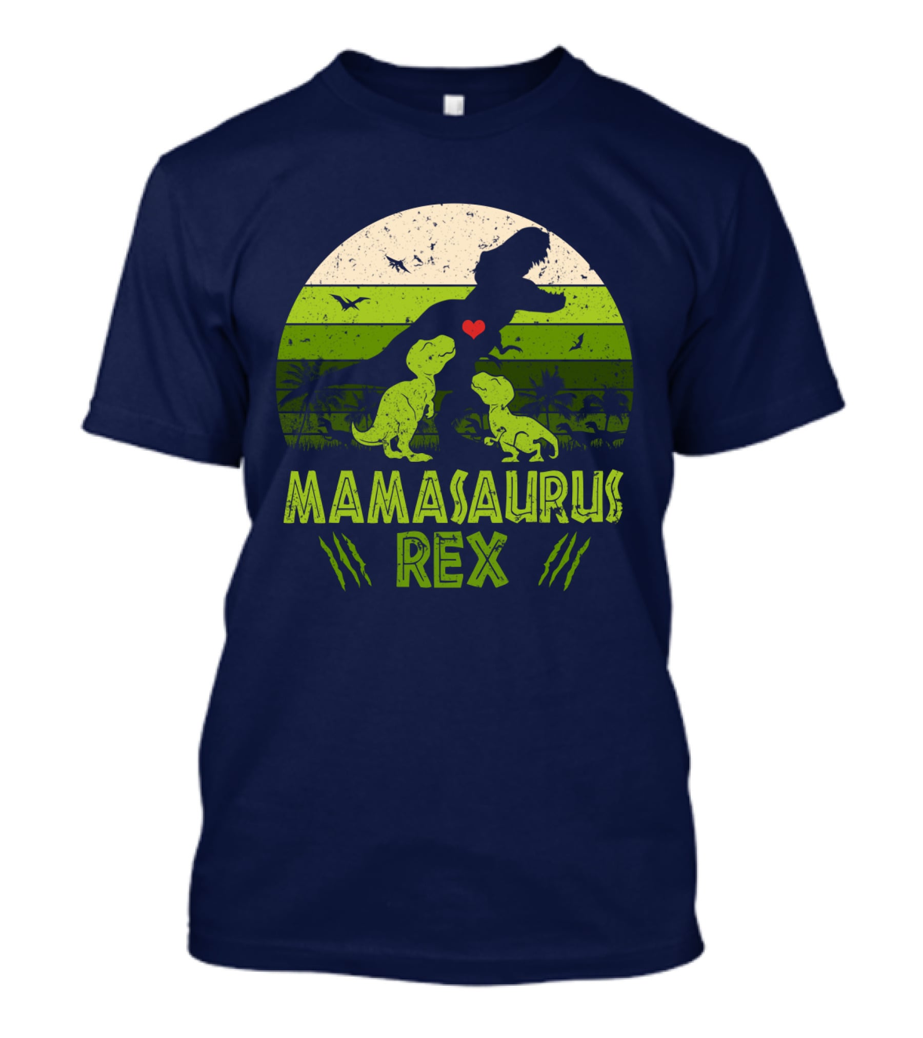 Kid Dinosaur Love For MamaSaurus Rex With Green Jungle Scene And Heart T-Shirt