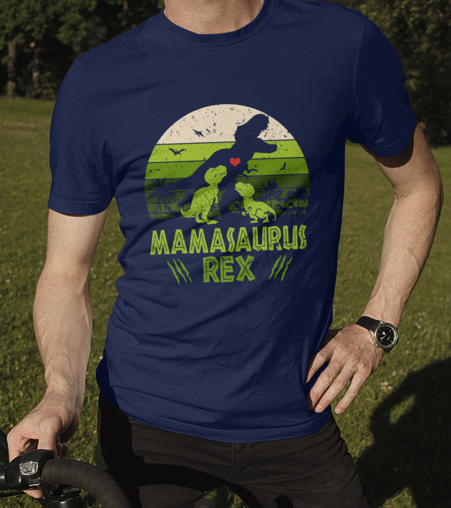Kid Dinosaur Love For MamaSaurus Rex With Green Jungle Scene And Heart T-Shirt