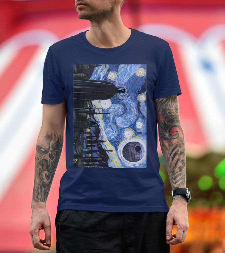 Darth Vader and Death Star in Starry Night T-Shirt