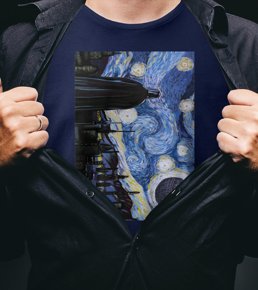 Darth Vader And Death Star In Starry Night T-Shirt