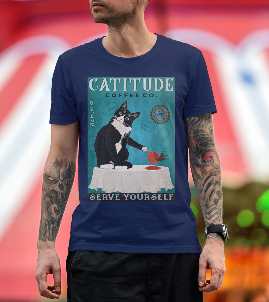 Cattitude Coffee Co Serve Yourself Cat Premium Coffee EST 1972 T-Shirt