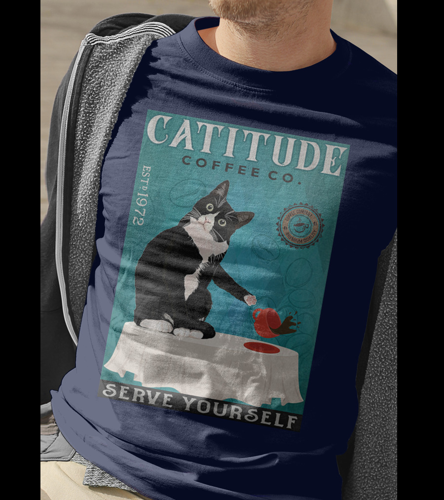 Cattitude Coffee Co Serve Yourself Cat Premium Coffee EST 1972 T-Shirt