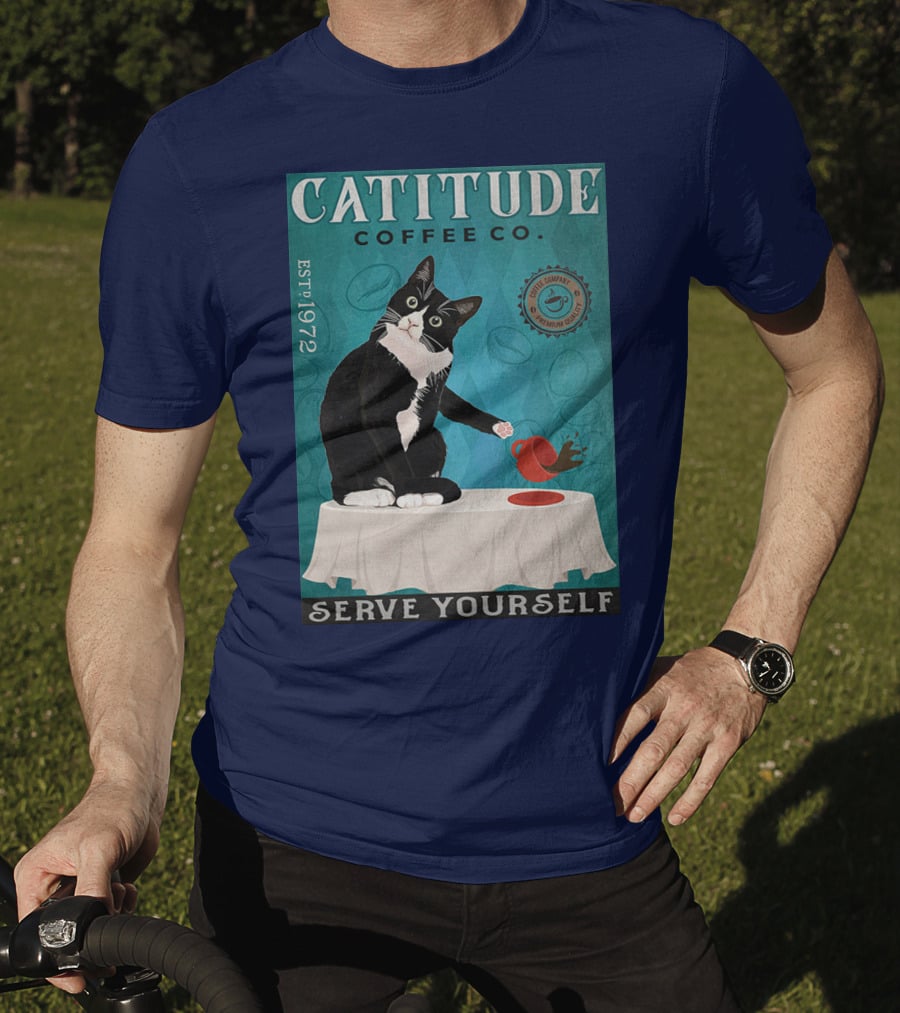 Cattitude Coffee Co Serve Yourself Cat Premium Coffee EST 1972 T-Shirt
