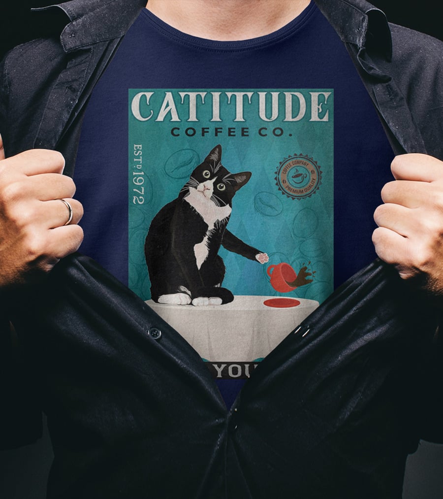 Cattitude Coffee Co Serve Yourself Cat Premium Coffee EST 1972 T-Shirt