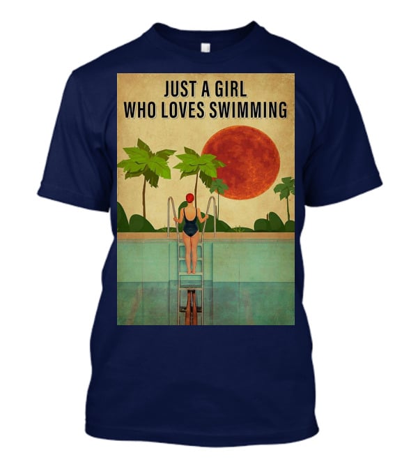 Just A Girl Who Loves Swimming With Palm Trees And Red Sun T-Shirt