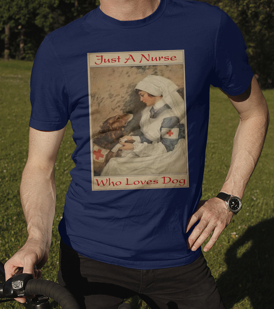 Just A Nurse Who Loves Dog With Red Cross And Caring Gesture T-Shirt