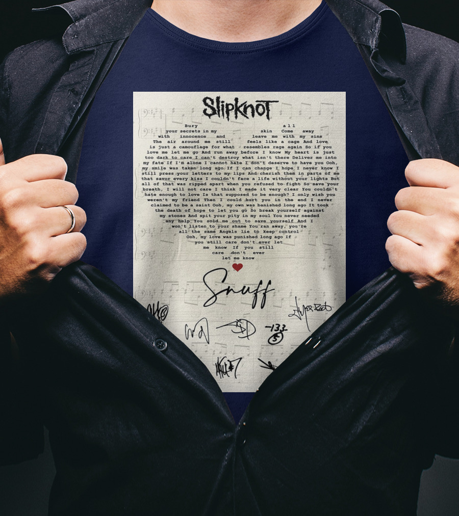 Slipknot Snuff Lyrics With Band Member Signatures T-Shirt