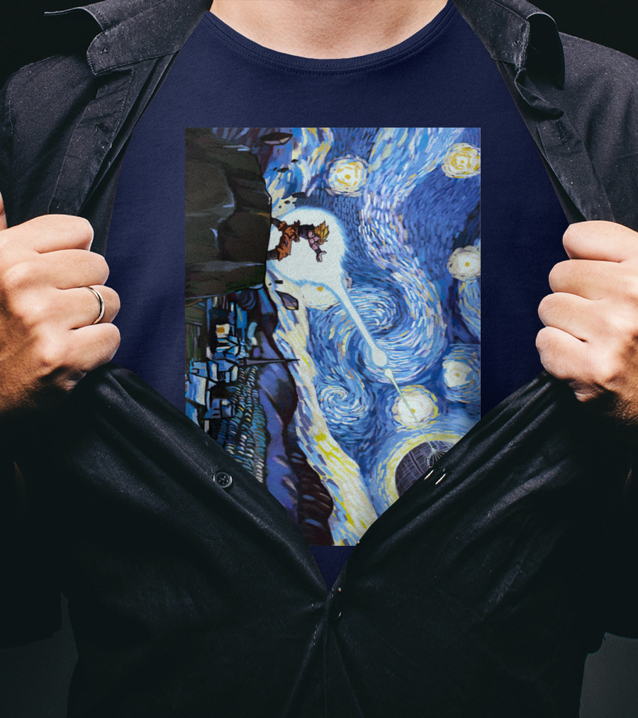 Son Goku Kamehameha Meets Death Star In Starry Night Fusion T-Shirt